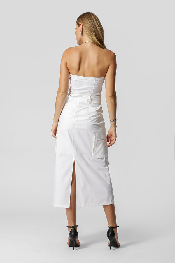 Vestido Strapless Com Bolsos Laterais