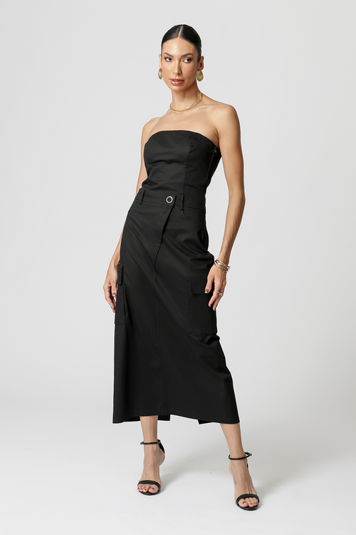 Vestido Strapless Com Bolsos Laterais