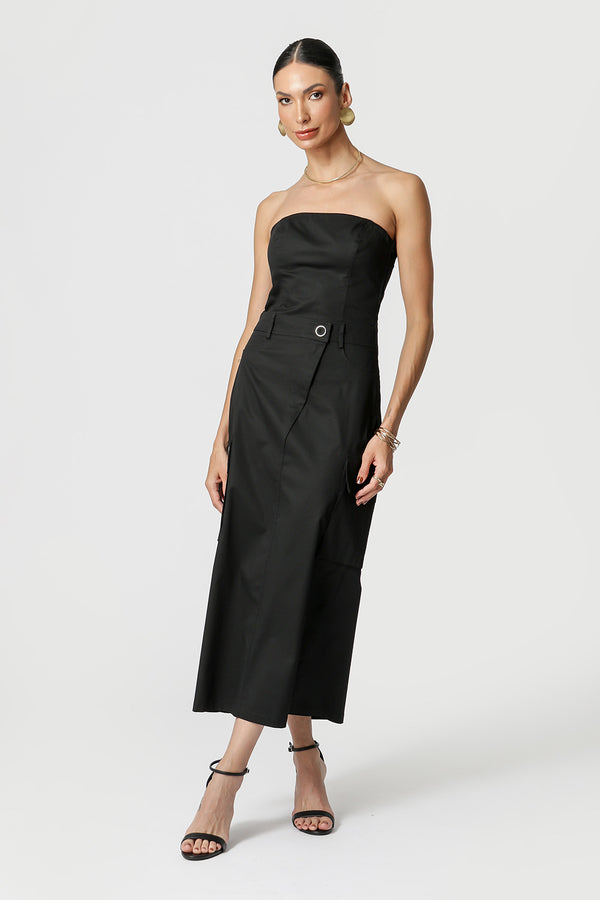 Vestido Strapless Com Bolsos Laterais