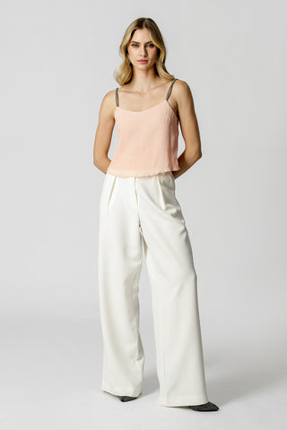 Blusa plisada con tirantes de pedrería - NUDE