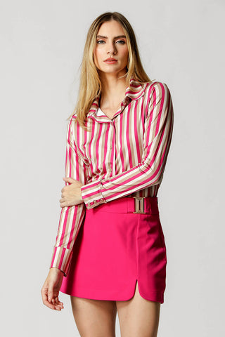 Camisa Feminina Slim Estampada - MAGENTA 7186