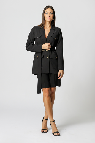 Blazer Com Bolsos E Botões Dourados - PRETO