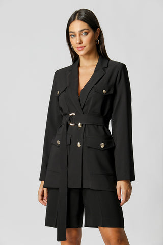 Blazer Com Bolsos E Botões Dourados - PRETO