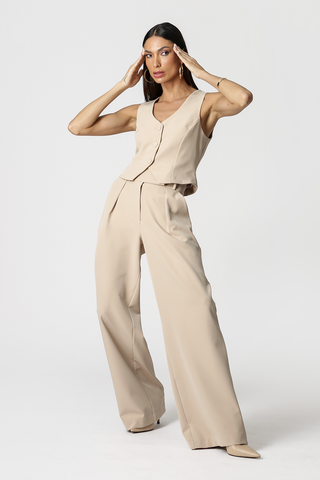 Calça Pantalona Cós Minimalista - AREIA