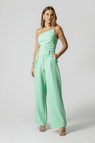 Pantalones de pierna ancha con cintura minimalista - VERDE CL
