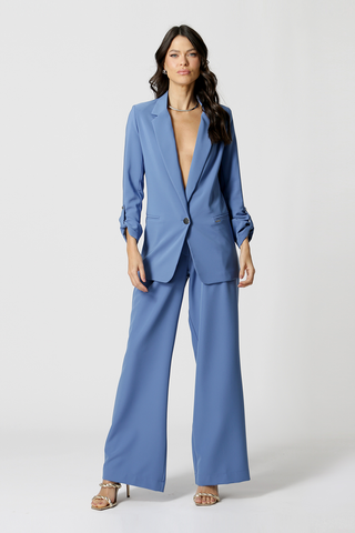 Pantalones de pierna ancha con cintura minimalista - AZUL CLARO