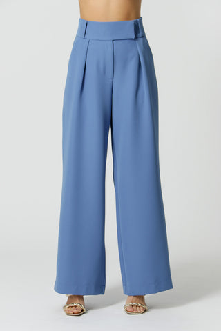 Pantalones de pierna ancha con cintura minimalista - AZUL CLARO
