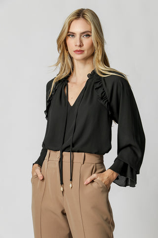 Blusa Com Detalhe Babado - PRETO
