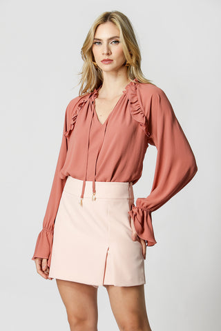 Blusa Com Detalhe Babado - GOIABA 1