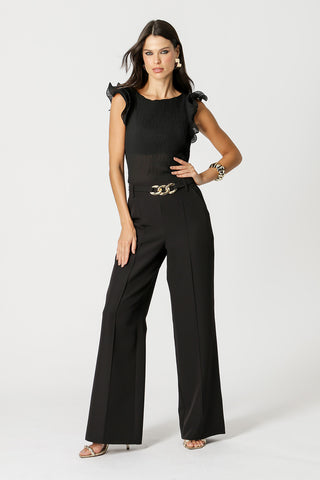 Blusa Plissada Com Babado Na Manga - PRETO