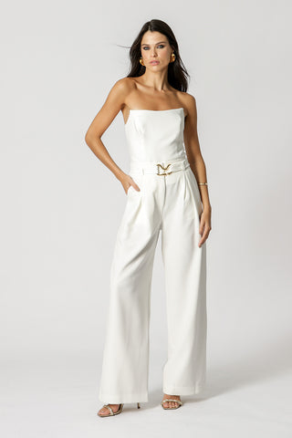 Blusa sin tirantes entallada - BLANCO ROJO
