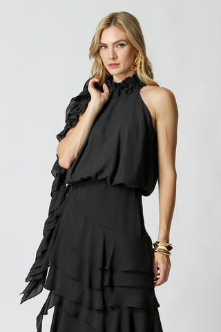Blusa Com Lenço Babado - PRETO