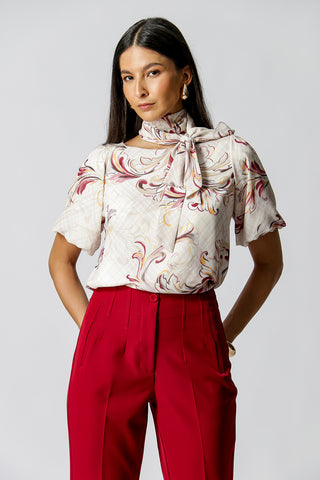 Blusa Com Manga Balonê Estampada - AREIA 5028