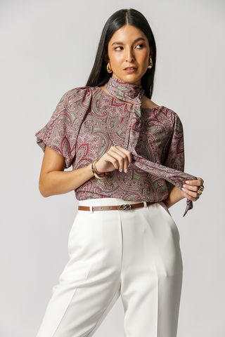 Blusa Com Manga Balonê Estampada - VERDE 3078