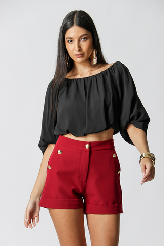 Blusa globo con hombros descubiertos - NEGRA