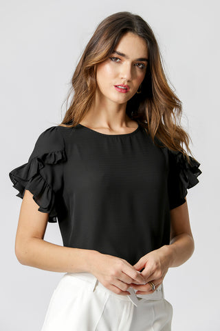 Blusa con volantes en las mangas - NEGRO