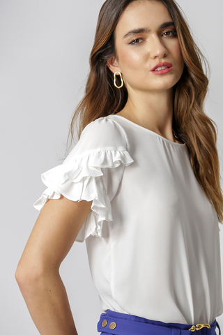 Blusa con volantes en las mangas - OFF WHITE