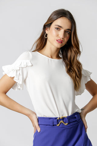 Blusa con volantes en las mangas - OFF WHITE