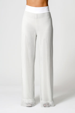 Pantalones anchos con malla transparente - PLATA