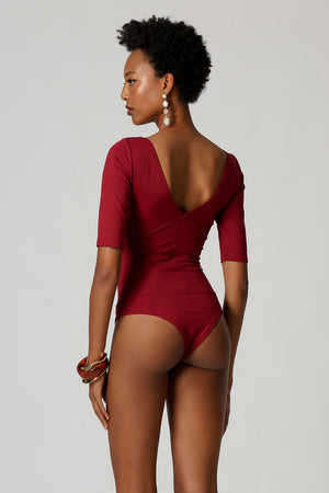 Body Com Decote V E Manga Midi