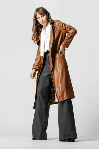 Trench Coat De Couro Sintético - CHOCOLATE