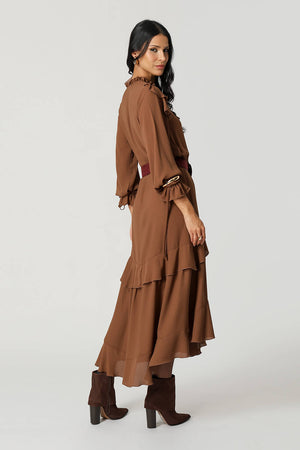 Vestido Com Babados E Cinto Em Suede