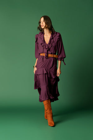 Vestido Com Babados E Cinto Em Suede