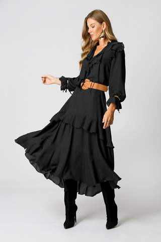 Vestido con volantes - NEGRO