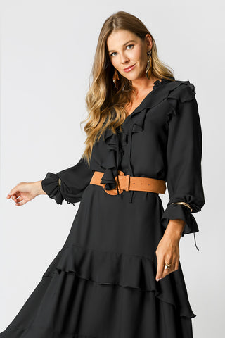 Vestido con volantes - NEGRO