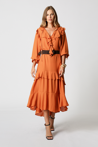 Vestido con volantes - NARANJA ESC