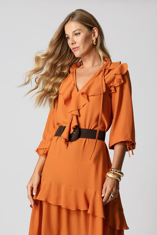 Vestido con volantes - NARANJA ESC