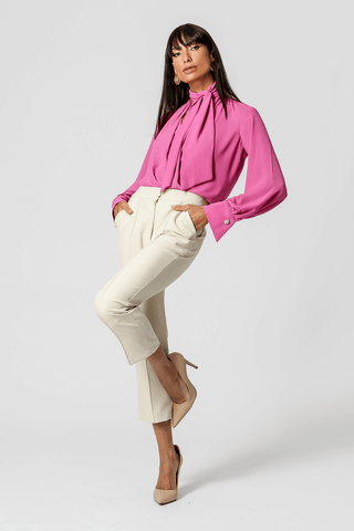 Blusa con lazo y manga larga abullonada - ROSA 5
