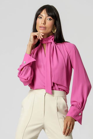 Blusa con lazo y manga larga abullonada - ROSA 5