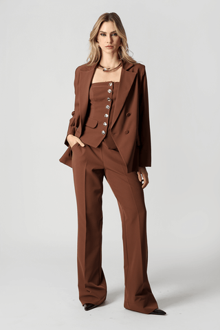 Blusa sin tirantes con botones - TABACO