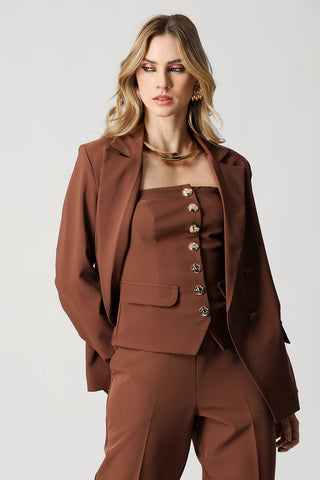 Blusa sin tirantes con botones - TABACO