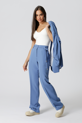 Calça Com Cinto De Tira - AZUL CLARO