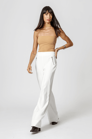 Pantalones anchos con detalle de cremallera - BLANCO ROJO