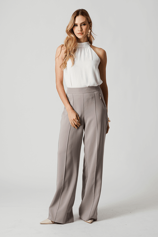 Pantalones anchos con cremallera - GRIS