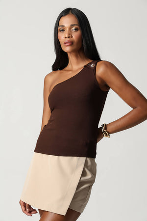 Blusa Ombro Único Botões Dourados Diferenciados