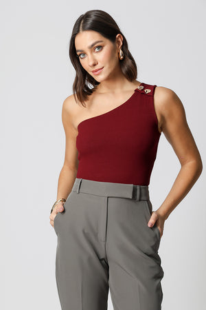 Blusa Ombro Único Botões Dourados Diferenciados