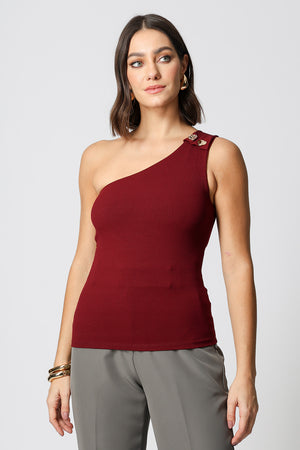 Blusa Ombro Único Botões Dourados Diferenciados