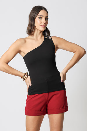 Blusa Ombro Único Botões Dourados Diferenciados