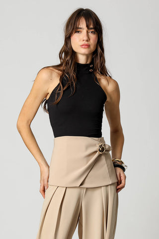 Blusa Gola Alta Com Botões Dourados - PRETO