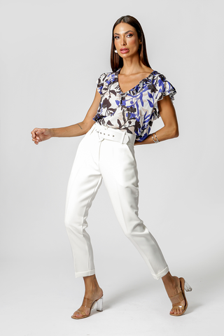 Blusa estampada con volantes - AZUL KLEIN 1211