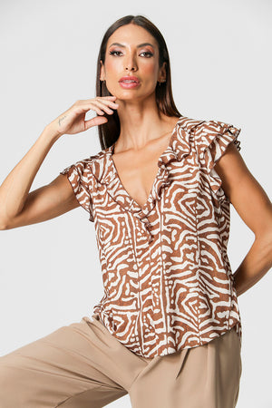Blusa De Babados Estampada