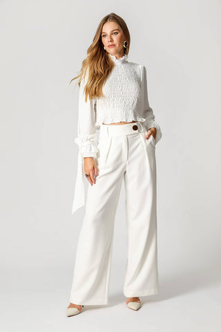 Blusa con Elástico y Volante - BLANCO ROJO