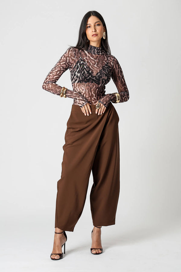 Blusa de Tule Estampado com Manga Longa