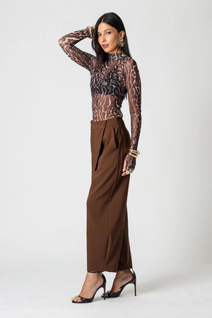 Blusa de Tule Estampado com Manga Longa