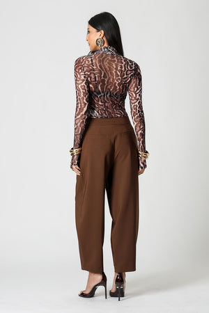 Blusa de Tule Estampado com Manga Longa