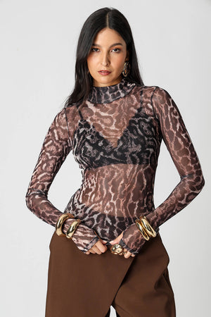 Blusa de Tule Estampado com Manga Longa